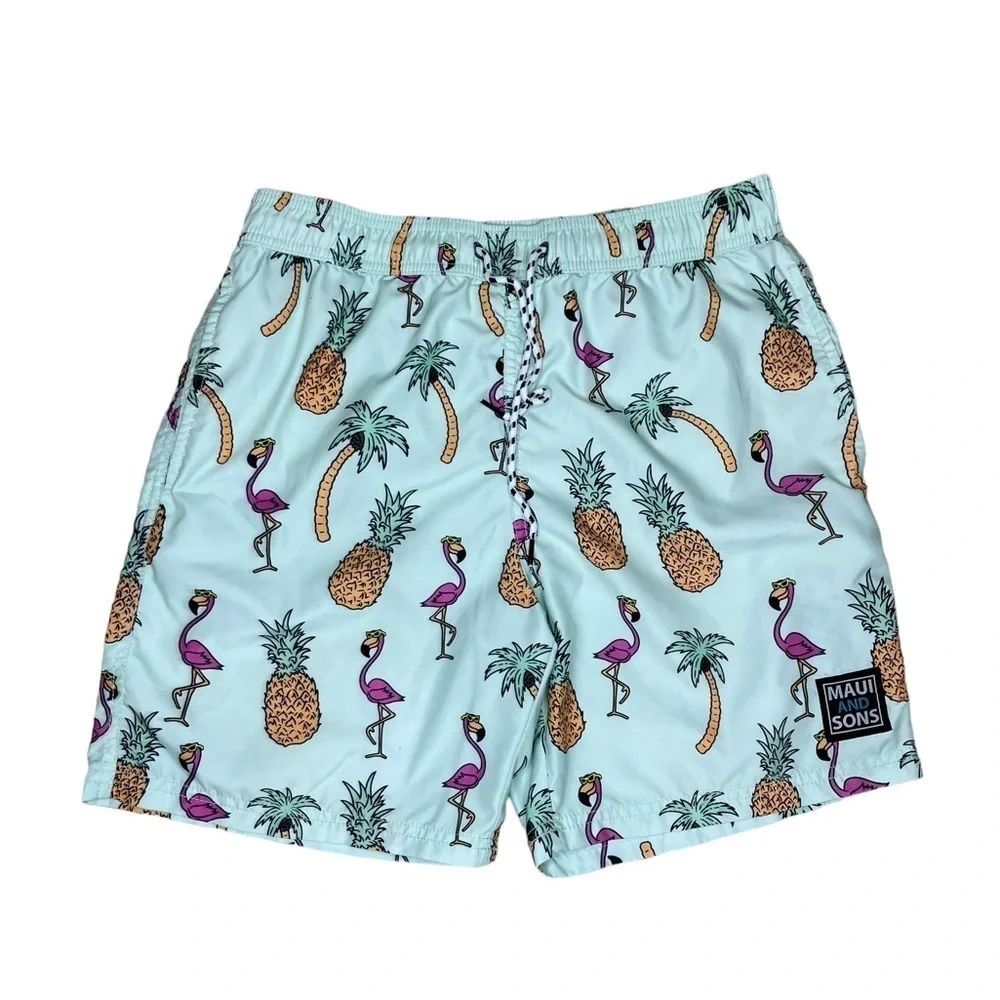 Maui And Sons Men’s Flamingo Print Lined Swim Trunks Size Small